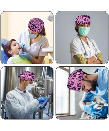 2 Pcs Buttoned Working Caps with Ponytail Holder & Sweatband - Purple Pink Black Leopard - Buy Online on GoSupps.com