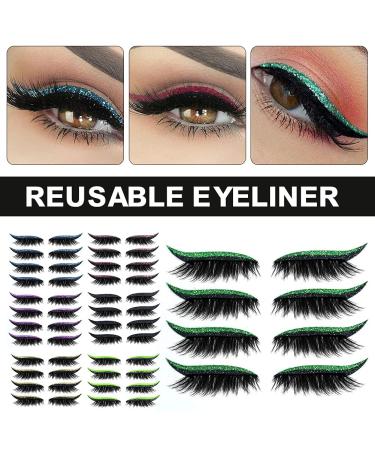 4 Pairs Reusable Glitter Eyelash Stickers & Eyeliner - Smokey Eye Makeup Tool - Blue Self-Adhesive Invisible Eyelid Strap - Buy Online on GoSupps.com