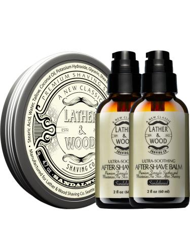 Lather & Wood Aftershave Balm (2 Pack) plus Shaving Soap - Sandalwood