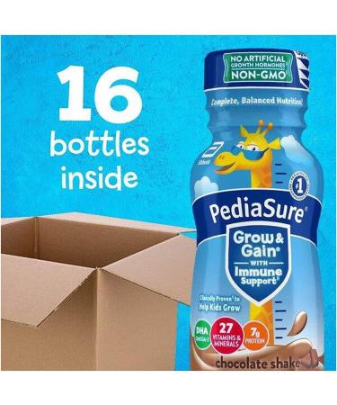 Pediasure Grow & Gain with Immune Support Kids Protein Shake | 27 Vitamins and Minerals, 7g Protein | Non-GMO, Gluten-Free Chocolate | 8 Fl Oz (Pack of 16) - Buy Online on GoSupps.com