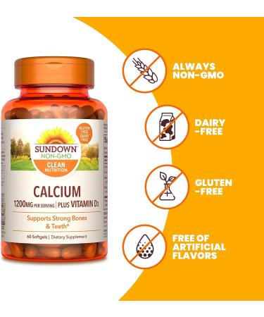 Sundown Calcium 1200mg + Vitamin D3 Softgels for Immune Support, Strong Teeth & Bones - 60ct - Buy Online on GoSupps.com