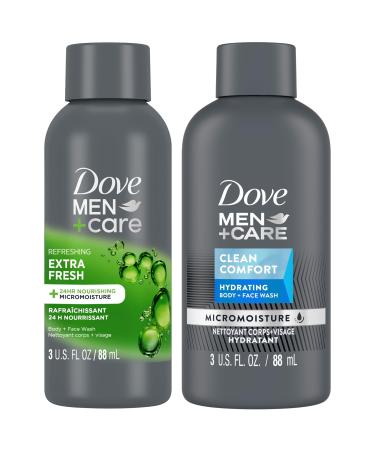 Dove Men+Care Body & Face Wash Variety 2-Pack  Extra Fresh + Clean Comfort Travel Essentials 3 Oz Ea