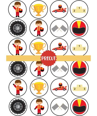 PRECUT Car Racing Edible Cupcake Toppers - Race Cars Theme #2 Premium Thickness SWEETENED VANILLA - wafer card disc cake decorations (Pack of 24) - Buy Online on GoSupps.com