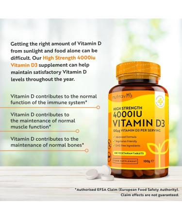 Nutravita Vitamin D 4000 IU - 500 Micro Tablets | Max Strength 16 Month Supply | Vegetarian D3 for Immune System & Bone Health - Made in UK - Buy Online on GoSupps.com