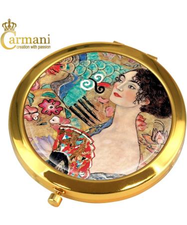 Gustav Klimt 'Lady with Fan' Gold Plated Bronze Pocket Mirror - Compact Travel Make-up Mirror - Buy Online on GoSupps.com
