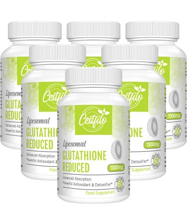 Cestfilo Liposomal Glutathione Reduced 1300 mg Active Form L Glutathione Reductase (GSH) Powerful Antioxidant for Optimal Cell Protection (60 Count (Pack of 6))