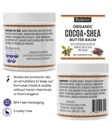 Cocoa Butter Belly & Body Balm - Organic Raw Shea & Coconut Oil | 8 oz Natural Body Butter Blend - Buy Online on GoSupps.com
