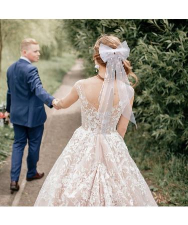 ORUZA Bridal Bow Veil White Pearl Hair Clip Wedding Veil with Barrette Hair Clips Hair Accessories for Bridal Shower Bachelorette Party - Buy Online on GoSupps.com