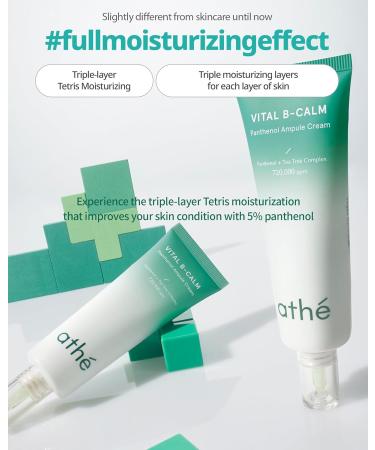 ATHE Vital B-Calm Panthenol Ampoule Cream - Vegan Moisturizer for Oily Sensitive Acne-Prone Skin - 50 000ppm Panthenol & 670 000ppm Tea Tree Water - 1.69oz - Buy Online on GoSupps.com