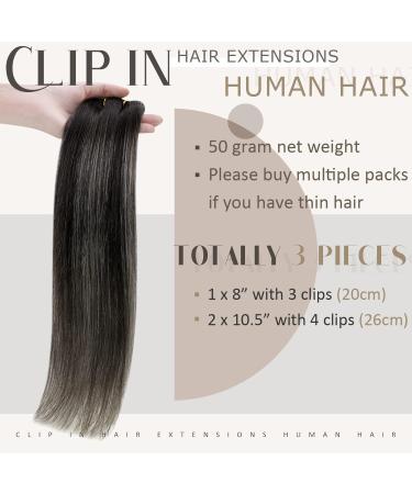 Runature Real Hair Clip-In Extensions - Ombre Black Balayage Silver 40cm - 3pcs - Smooth Straight #1B/S/1B - 50g - Buy Online on GoSupps.com