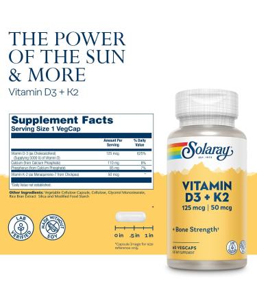 Solaray Vitamin D3 & K2 Vcaps 60 Count - Pack of 1 | High-Quality Supplement - Buy Online on GoSupps.com