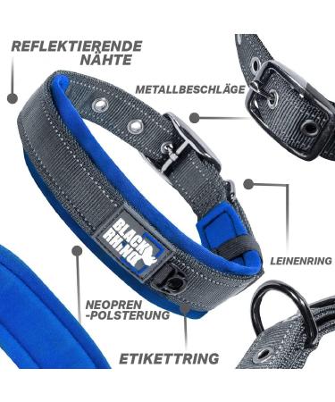 Black Rhino Comfort Collar - Super Soft Neoprene Dog Collar for All Breeds | Adjustable Reflective & Weatherproof | Medium Sports Blue/Gray - Buy Online on GoSupps.com