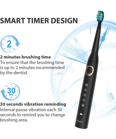 Dnsly Electric Toothbrush for Adults - 5 Modes Sonic Cleaning, Rechargeable with 2-Min Timer, 8 Brush Heads, Travel Case - Black - Buy Online on GoSupps.com