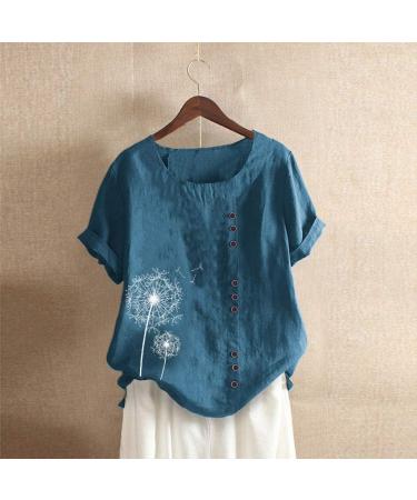 T-Shirt Women's Summer Blouse Short Sleeve T-Shirt V-Neck Clothing Woman Loose Comfortable Crew Neck Clothes Pullover Teenager Pullover with Print T-Shirt Loose Blue XXL - Buy Online on GoSupps.com