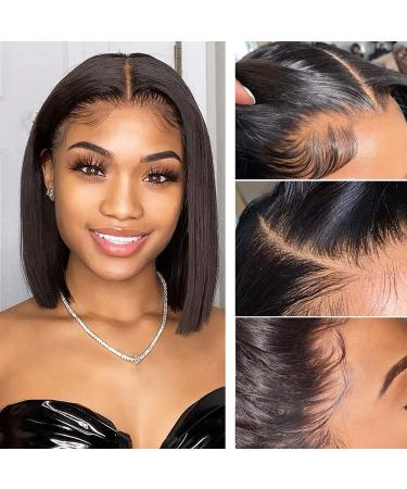Ali Grace Human Hair 4x4 Short Bob Wigs Glueless Pre Plucked Bleached Knots Lace Closure Full Wig 10A Brazilian Virgin Natural Soft Hair for Black Women 150% Density with Baby Hair Swiss Lace 10 inch 10 Inch 4x4 bob