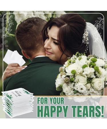 Eucalyptus Wedding Tissues - 100 Packs of 3 Ply Facial Tissues for Guests | Bulk Happy Tears Tissue Packs for Wedding Party - Buy Online on GoSupps.com