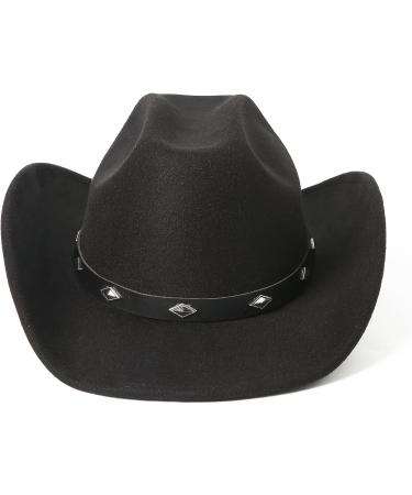 Lanzom Classic Felt Wide Brim Cowboy Hat with Buckle - Black Medium - Unisex - Buy Online on GoSupps.com