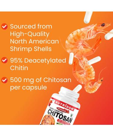 Nutridom Chitosan Supplement 500mg 95% Acetylated Chitin North American Source Non-GMO Gluten free Dairy free Soy free 120 Veggie Capsules - Buy Online on GoSupps.com