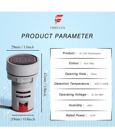 Buy FBBULES LED Digital Thermometer with Waterproof Probe - AC60-380V Temperature Meter for Aquarium | -20 to +199 | 1 PC Red - Buy Online on GoSupps.com