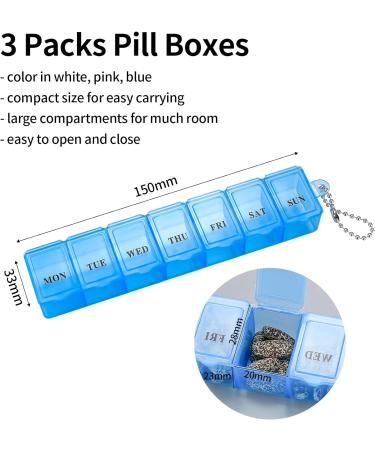 3-Piece Weekly Pill Box Organiser for Medication, Supplements, Vitamins - One-a-Day Dispenser with 7 Day Slots - Buy Online on GoSupps.com