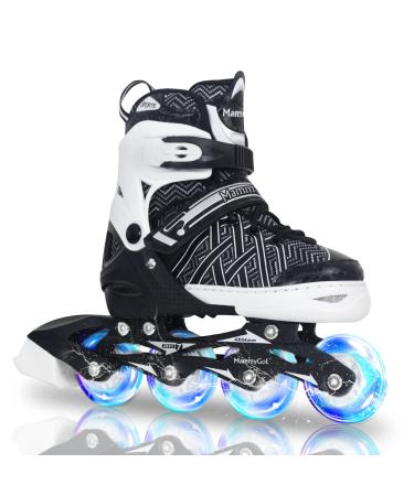 MammyGol Adjustable Inline Skates for Kids,Roller Blades with Featuring All Illuminating Wheels - Beginner Skates for Girls and Boys,Youth Teens A-Black Large - Youth (5-8 US)