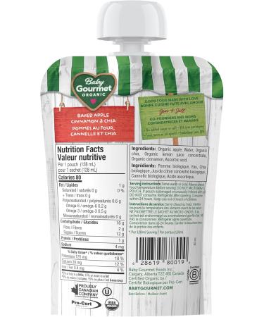 Baby Gourmet Organic Fruit & Veggie PLUS Puree Baby Food Pouches Baked Apple Cinnamon & Chia - No Added Sugar Or Salt Non GMO No Fillers Gluten Free Peanut Free - (128ml) 12 Pouches Red Baked Apple Cinnamon & Chia NO - Buy Online on GoSupps.com