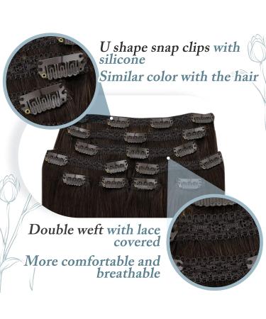 Runature Clip-In Real Hair Extensions 55cm - Dark Brown (Color #2) - 120g 7 Pcs Invisible Long Hair Extensions - Buy Online on GoSupps.com