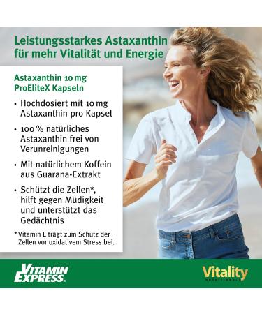 Astaxanthin 10mg - Vitality Nutritionals | 60 Vegetarian Capsules with Hibiscus Guarana & Vitamin E - Vegan Formula for Enhanced Vitality | Buy Now at Vitaminexpress - Buy Online on GoSupps.com