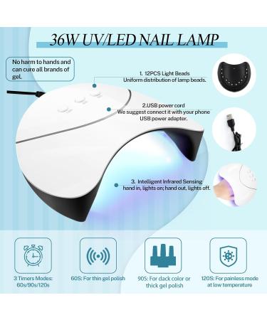 Gel Nail Polish Set with 36W UV/LED Lamp - 17pcs Azure Fantasy Starter Kit for Women | Blue Pink Soak Off Gel Polish Glossy Matte Finish Manicure Tools - Buy Online on GoSupps.com