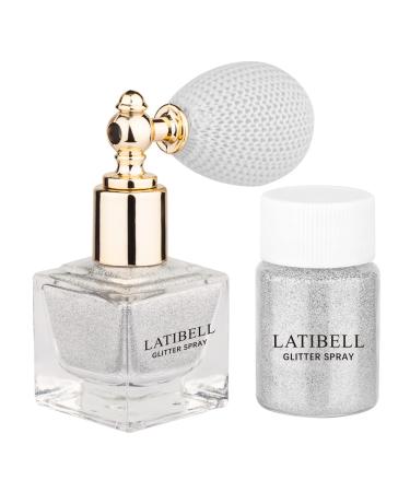 LATIBELL Body Glitter Spray, Silver Glitter Spray for Hair and Body, Glitter Body Spray Cosmetic Shimmer Makeup Glitter for Rave Hair Body Face Clothes Nail Art Craft Design - with 1 Jar of Refills