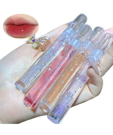 Natural Hydrating Shimmery Lip gloss set  Waterproof Long Lasting Moisturizing Lip Care Lip Oil Gloss  Diamond Transparent Shimmer Hydrating & Plumping Lip Tint for Women and Girls (4PCS)