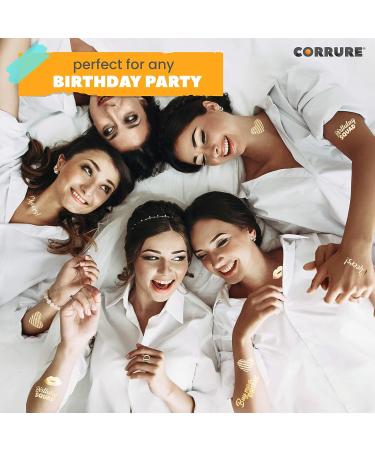 Gold Birthday Tattoos - 48pcs Metallic Temporary Tattoos for Adults - Happy Birthday Squad Flash Tattoos for Women and Men - Great for 18th 21st 25th 30th Birthdays - 11 Unique Designs - Buy Online on GoSupps.com