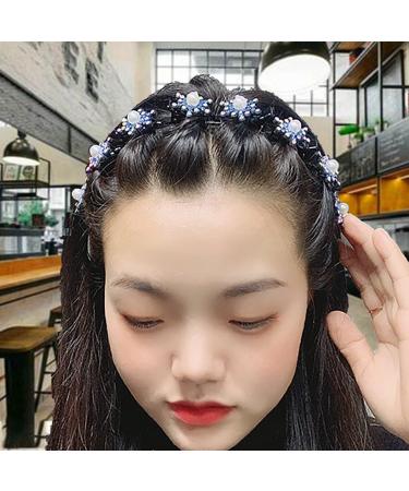 Qisogy Rhinestone Hairpin Hairband Layered Bangs Hairpin Card issuance Marry Crystal Headband Boho Jewelry for Women and Girls Valentine's Day Christmas Gift (Blue)