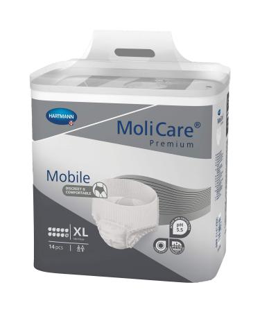 Molicare Premium Mobile disposable pants: discrete use in incontinence for women and men 10 drops sizeXL (130-170 cm hip size) 14 pieces XL (14 pieces)