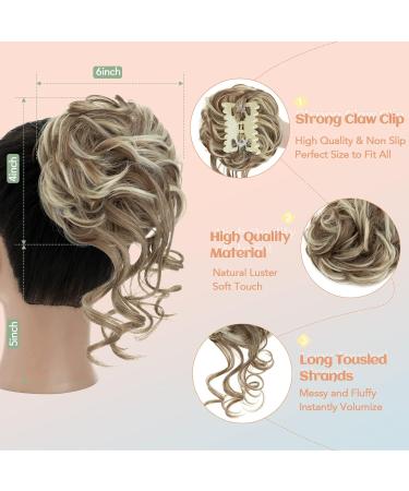 S-Noilite Claw Clip Messy Bun Hair Piece | Curly Wavy Updo Chignon Scrunchie Synthetic Ponytail Extension - Light Brown & Bleach Blonde - Buy Online on GoSupps.com