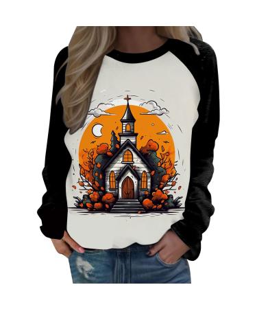 Halloween Costumes Printed Fashionable Casual Long Sleeved Zipper Round Neck Hoodies Knit Pullover Sweater for Black Large