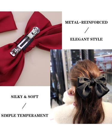 Bow Hair Clip Satin French Bow Hair Clips for Women Solid Bow Hair Clips Hair Barrette with Long Ribbon Silky Hair Bows Big Bowknot Simple Girls Hair Accessories (Black+Red) - Buy Online on GoSupps.com