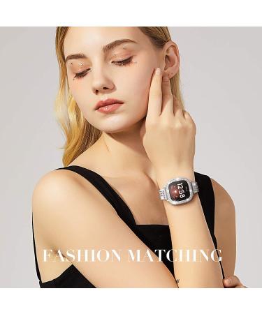 Goton Women's Bling Diamond Brick Design Band & Bumper Case for Fitbit Versa 3/Sense (Silver) - Buy Online on GoSupps.com