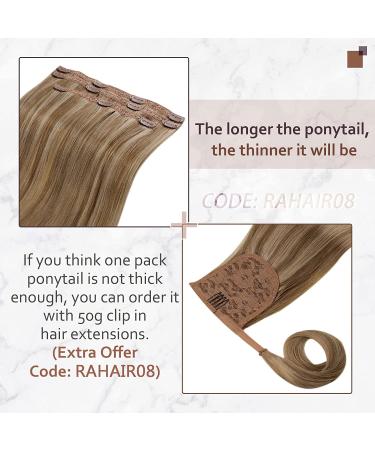 Runatur Real Hair Ponytail Extensions - Brown & Blonde Highlights 55cm Straight 80g Smooth Braid #10P16 - Buy Online on GoSupps.com