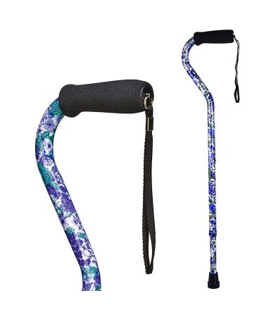 DMI Walking Cane and Walking Stick for Men and Women, Lightweight and Adjustable, FSA HSA Eligible, Supports up to 250 lbs with Ergonomic Soft Foam Offset Hand Grip and Wrist Strap, Purple Flower Purple Flowers