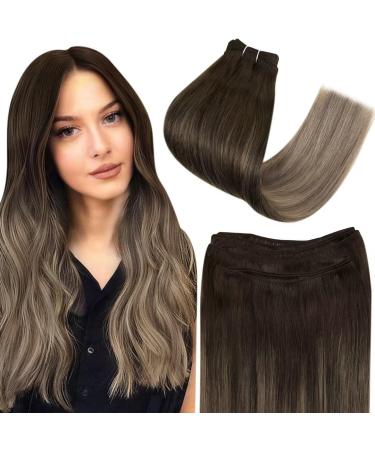 Easyouth Weft Human Hair Extensions Balayage Brown to Blonde Sew in Hair Extensions Ombre Brown Hair Weft Extensions Remy Real Hair 22 Inch 100g 22 Inch/55cm 3-Weft #2/6/18