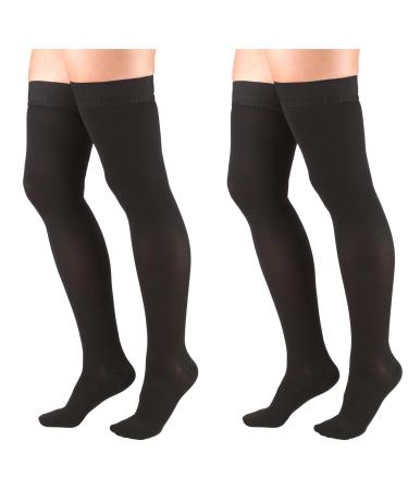 Truform Compression 20-30 mmHg Thigh High Dot Top Stockings Black Large 2 Count Large (Pack of 2) Black
