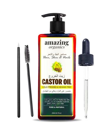 AmazingOrganics Pure Unrefined Castor Oil - 250ml for Hair, Skin, Eyelashes & Nails - Buy Online on GoSupps.com