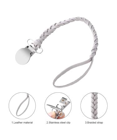 Buy Windy5 Leather Woven Pacifier Chain - Colorful Braided Clip Holder for Baby Feeding & Teething (Gray+Brown) - International Shipping Available - Buy Online on GoSupps.com