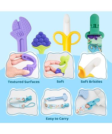 8 PC Baby Teething Toys Set for 0-12 Months - Food Grade Silicone Infant Chew Toys in Hammer, Wrench, Spanner, Pliers, Fruit, Giraffe Shapes - Buy Online on GoSupps.com