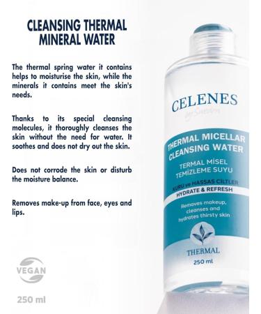 Celenes by Sweden - Advanced Thermal Micellar Cleansing Water for Dry and Sensitive Skin Alcohol and Parabens Soothing Bisabolol Formula Mild Makeup Remover 250ml - Buy Online on GoSupps.com