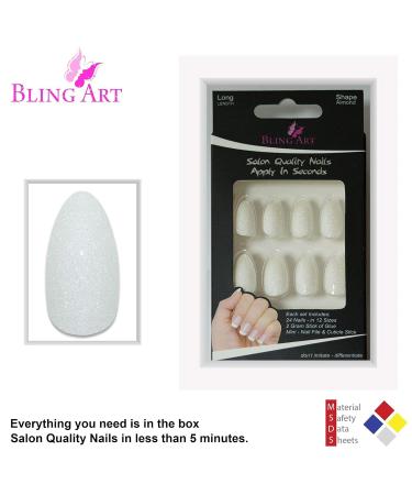Buy Bling Art False Nails - Glossy White Red Brown Black Almond Stiletto Acrylic Tips | 24 Long Pearl White Gel Nails for Stunning Manicures - Buy Online on GoSupps.com
