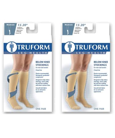 Truform 15-20 mmHg Compression Stockings for Men and Women Knee High Length Closed Toe Beige Medium (Pack of 2) Medium (Pack of 2) Beige