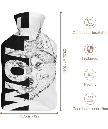 Hot Water Bottle with Lid - Wolf Design Rubber Bag for Pain Relief Cramps & Cold Therapy - Buy Online on GoSupps.com