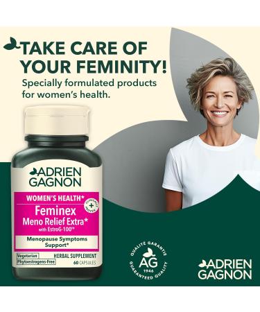 Adrien Gagnon - Feminex Meno Relief Extra Helps Relieve Menopause Symptoms - Vegetarian Capsules - 60 Count - Buy Online on GoSupps.com